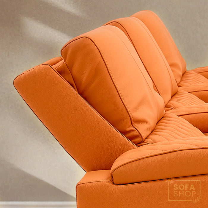 3 Seater Cinema Sofa in Orange Real Leather | Luxury Theatre & Home Cinema Seating | Electric Recliner With 3 Power Recliners, Power Lumbar & Cooling Cup Holders | Assisi | The Sofa Shop
