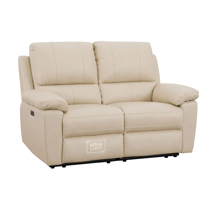 3+2 Electric Recliner Sofa Set In Cream Real Leather | Recliner Sofa Package With Power Recline + Drop-Down Table + Cup Holders + USB-C Charging | Trento | The Sofa Shop