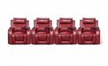 Row of 4 Electric Home Cinema Seats in Red Leather Aire, With Recliner, Massage Seats, USB, Lights, Storage Arms, Chilled Cupholders - Venice Series One