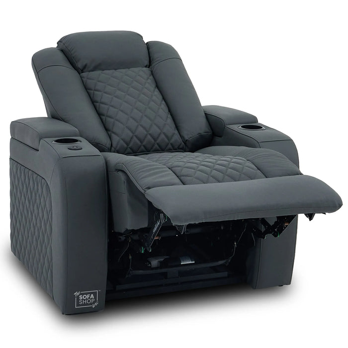 1 Seater Real Leather Electric Recliner Cinema Chair in Grey | Massage, Power Lumbar, Power Headrest, Power Grommet | Milano | The Sofa Shop