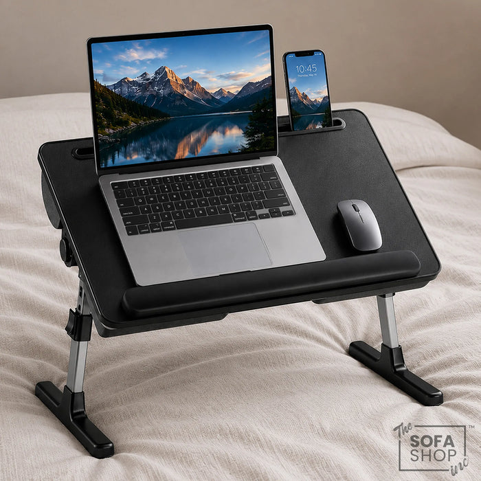 The Sofa Shop Portable Lap Desk & Bed Table With Adjustable Design | 2-In-1 Sofa Workstation With 5 Height Settings + Tilting Top + Bolster Cushions + Device Slots | Denver