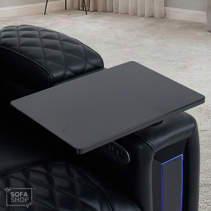2 Seater Cinema Sofa in Black Real Leather | Electric Recliner Sofa With  Power Lumbar Support, Power Grommet, Wireless Charging, Heating & Cooling Cupholders | Assisi  | The Sofa Shop
