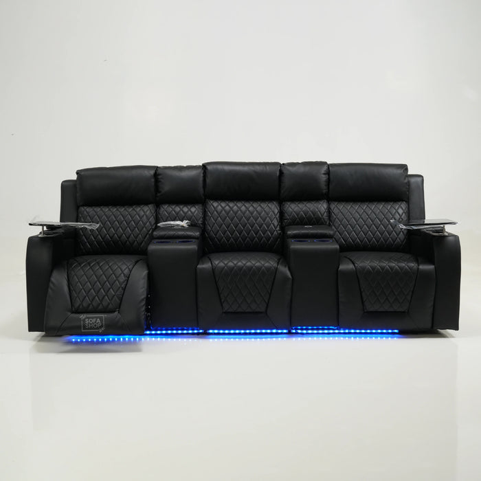 3 Seater Black Leather Electric Smart Recliner With Massage & Tray Tables | Venice | SS33