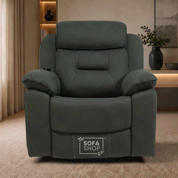 1 Seater Electric Dual Lift Riser Chair In Green Fabric | Hi-Tech Recliner Riser With Massage + Heating Comfort + Power Headrest + LED Light + USB-C | Florence | The Sofa Shop