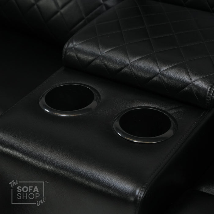 3 Seater Black Leather Smart Recliner With Massage & Tray Tables | Cupholder LED Not Working | Venice | Ex-Display