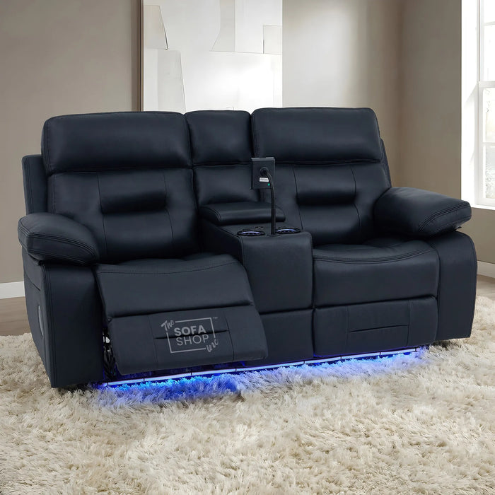 3+2 Electric Recliner Sofa Set in Black Real Leather | Hi-Tech Cinema Sofa Set with Bluetooth Speakers & Multi-Link, Power Grommets, Power Headrest, Power Recliner, USB & Wireless Charging | Sicily | The Sofa Shop