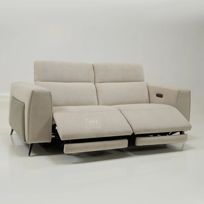 3 Seater Cinema Sofa in Beige Fabric | Hi-Tech Cinema Sofa with Power Recline + Power Headrests + USB-C Charging | Sample | Cadenza | The Sofa Shop