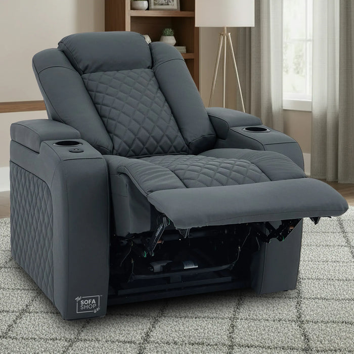 1 Seater Real Leather Electric Recliner Cinema Chair in Grey | Massage, Power Lumbar, Power Headrest, Power Grommet | Milano | The Sofa Shop