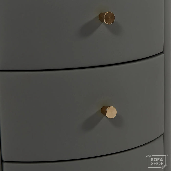 Nashville Smart Bedside Table – Grey Faux Leather 3-Drawer Nightstand with LED Lights, Bluetooth & Wireless Charger | The Sofa Shop