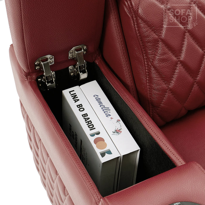 1 Seat Real Leather Electric Recliner Chair Home Cinema Sofa In Red with Massage, LED Cup Holders  & Low Heated Lumbar | Assisi