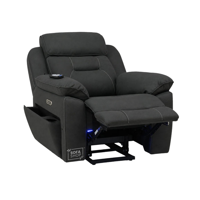Electric Riser Recliner Chair in Charcoal Grey Fabric | Dual Motor Rise & Recline Armchair with Massage, Heat & Power Headrest | Mobility Chair for Elderly | Florence | The Sofa Shop
