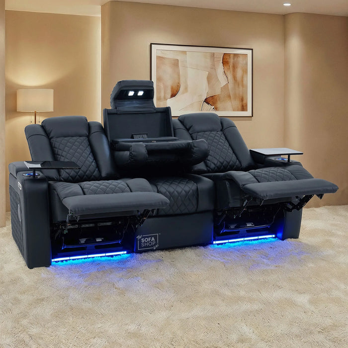 3 Seat Electric Recliner Home Cinema Theatre Sofa |Hi-Tech Couch With Heat and Cool Cup Holders + Multi-Link Bluetooth + Fold-Down Table + Wireless Charging + Power Headrests | Milano | The Sofa Shop