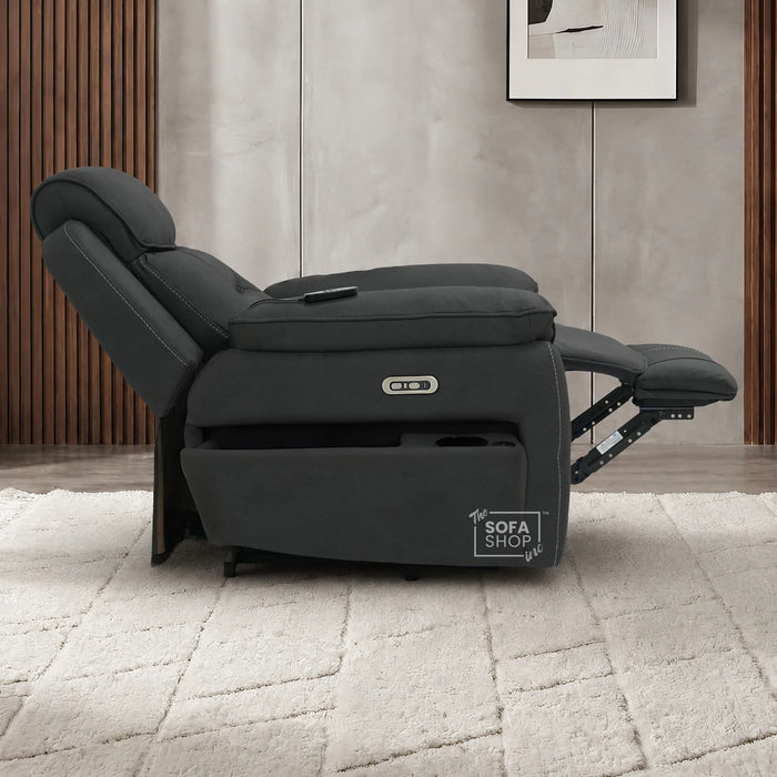 Electric Riser Recliner Chair in Charcoal Grey Fabric | Dual Motor Rise & Recline Armchair with Massage, Heat & Power Headrest | Mobility Chair for Elderly | Florence | The Sofa Shop