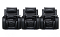 Row of 3 Electric Home Cinema Seats in Black Leather Aire, With Recliner, Massage Seats, Removable Table, USB, Lights & Chilled Cupholders - Venice Series One