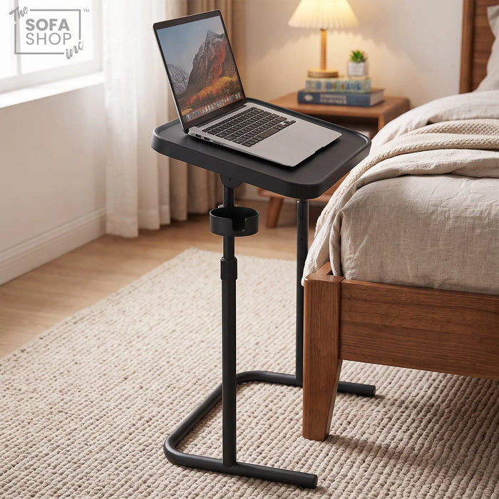 Portland Height Adjustable C-Shaped Sofa Side Table | Tilting Top + Cup Holder + Safety Ledge | Sofa Table | The Sofa Shop