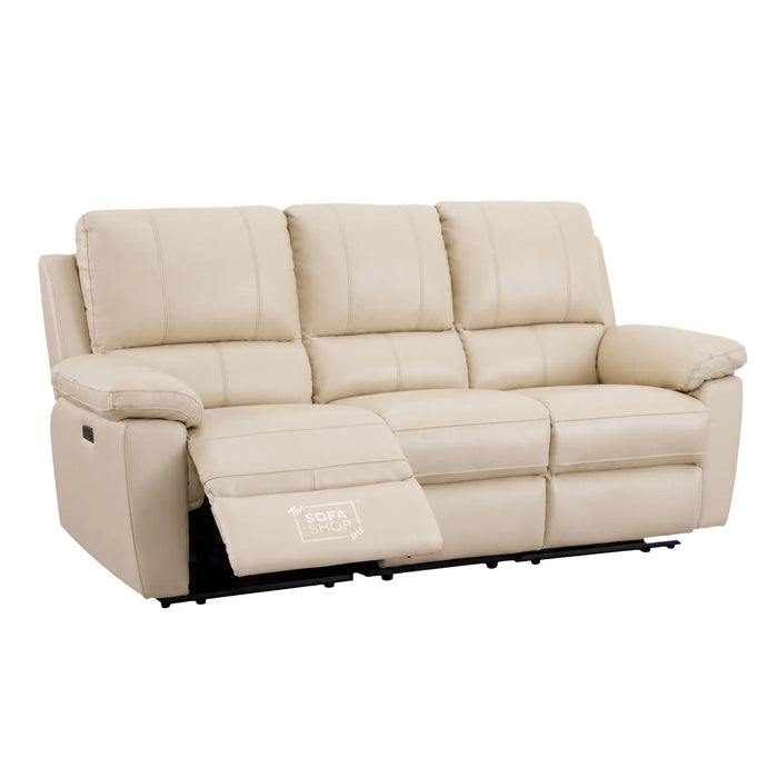 3+2 Electric Recliner Sofa Set In Cream Real Leather | Recliner Sofa Package With Power Recline + Drop-Down Table + Cup Holders + USB-C Charging | Trento | The Sofa Shop