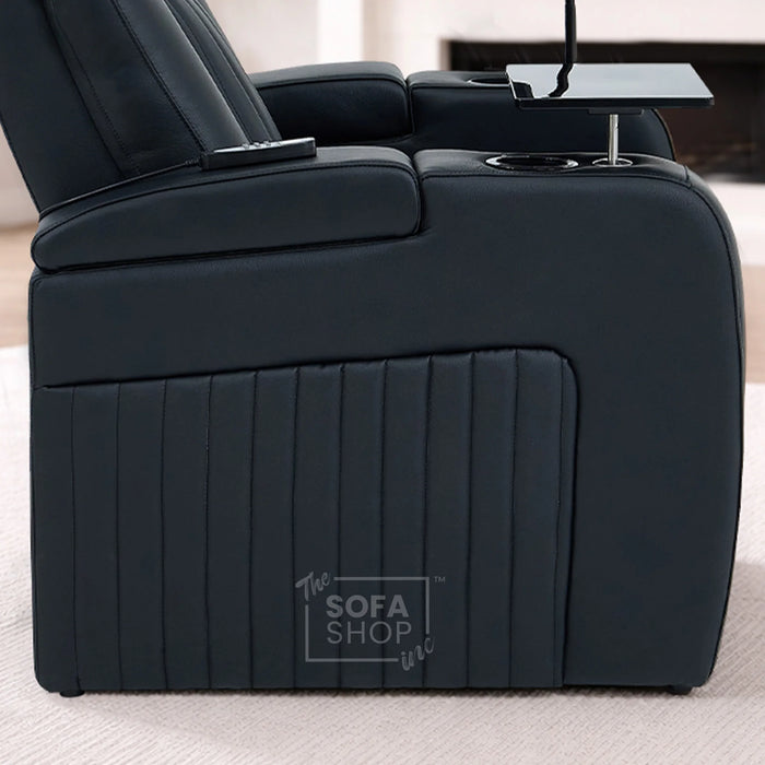 Real Leather 3+1 Electric Recliner Cinema Sofa Set In Black | Cinema Sofa Seats Package with Massage, Wireless Charging, Heating, USB Ports & Storage | Capri