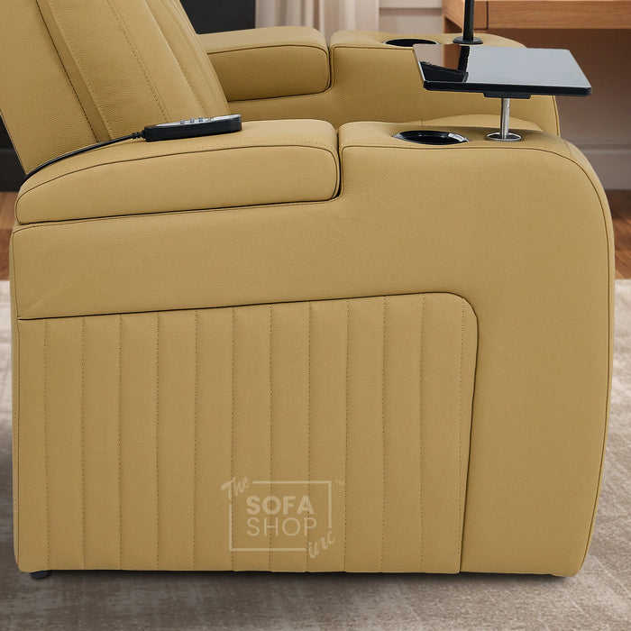 Real Leather Electric Recliner Cinema Chair in Tan | Hi-Tech Power Chair with USB Charging, Heating, Cup Holders, Storage, LED Lights & Massage | Capri | The Sofa Shop