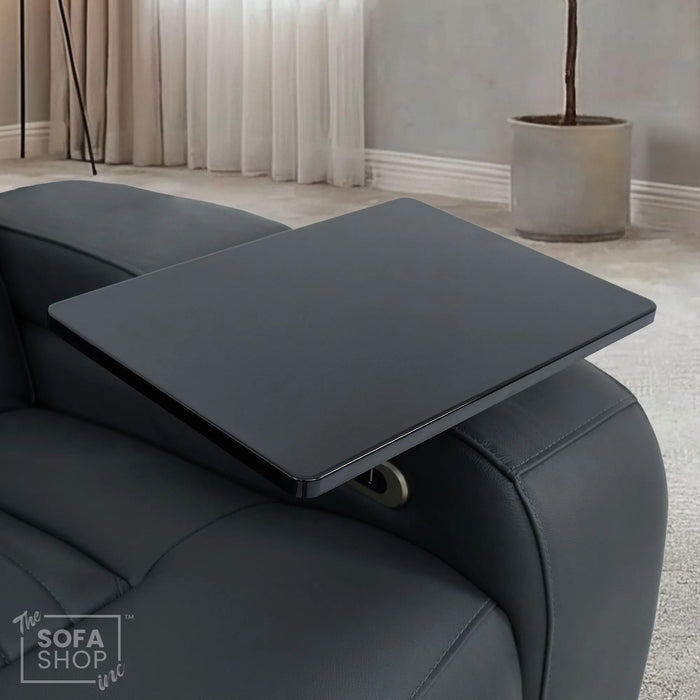 Electric Recliner Cinema Chair in Grey Genuine Leather | Hi-Tech Armchair With Massage, Heated Lumbar, Heating & Cooling Cup Holders & Power Headrest | Capri | The Sofa Shop
