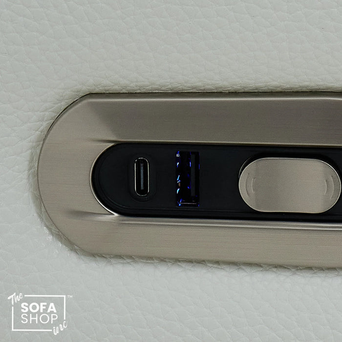 3 Seater Real Leather Electric Recliner Cinema Sofa in White | Massage, Heat, Bluetooth, Fold-Down Table & Cooling Cup Holders | Napoli | The Sofa Shop