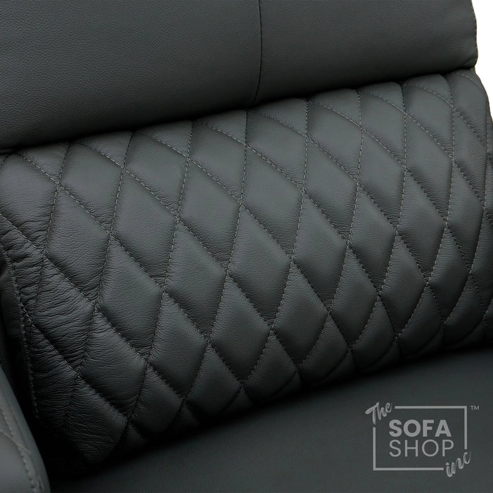2 Seat Real Leather Electric Recliner Home Cinema Theatre Sofa In Grey With Multi-Position Reclining + LED Cup Holders & Lumbar Support | Assisi