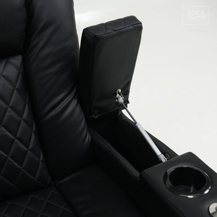 1 Seater Cinema Chair in Black Real Leather | Hi-Tech Cinema Chair with Power Recline + Power Headrest + USB Charging + Tray Table + Arm Storage | Ex Display | Milano | The Sofa Shop