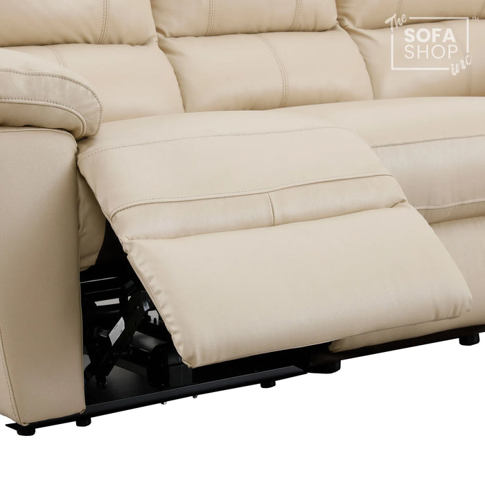3 Seater Electric Recliner Sofa In Cream Real Leather | Power Recliner With Drop-Down Table & USB+C Charging | Comfortable & Family-Friendly Sofa | Trento | The Sofa Shop