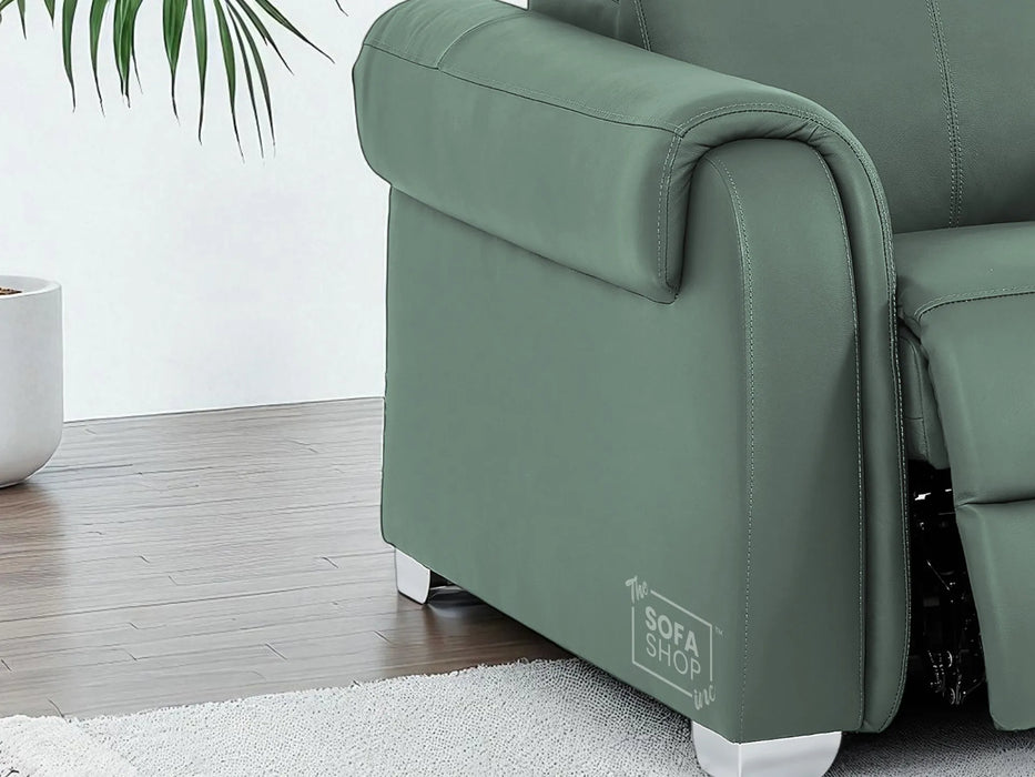 Real Leather Electric Recliner Chair In Green | Hi-Tech Chair with Massage, Power Headrest + USB Charging Ports | Turin