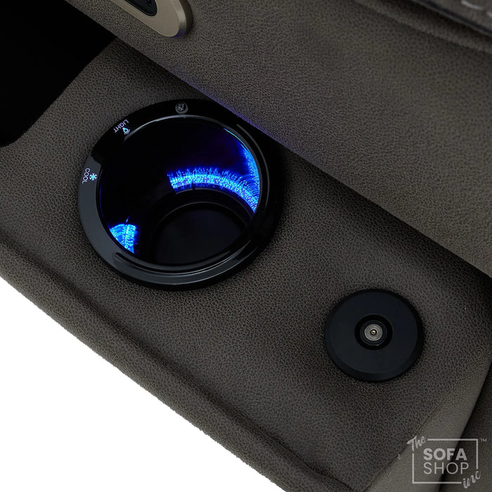 3 Seater Electric Recliner Cinema Sofa in Graphite Dark Grey Fabric | Hi-Tech Sofa with Cooling Cupholder + Massage + Heat + Power Headrest + USB Ports + Speakers | Tuscany | The Sofa Shop