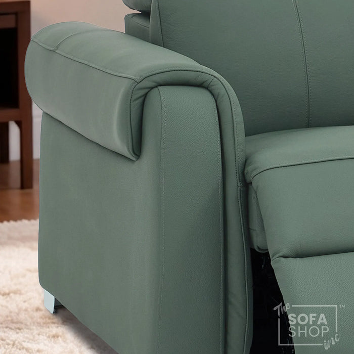 Real Leather Electric Recliner Chair In Green | Hi-Tech Chair with Massage, Power Headrest + USB Charging Ports | Turin