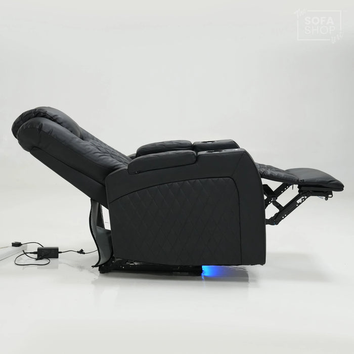 1 Seater Cinema Chair in Black Real Leather | Hi-Tech Cinema Chair with Power Recline + Power Headrest + USB Charging + Tray Table + Arm Storage | Ex Display | Milano | The Sofa Shop