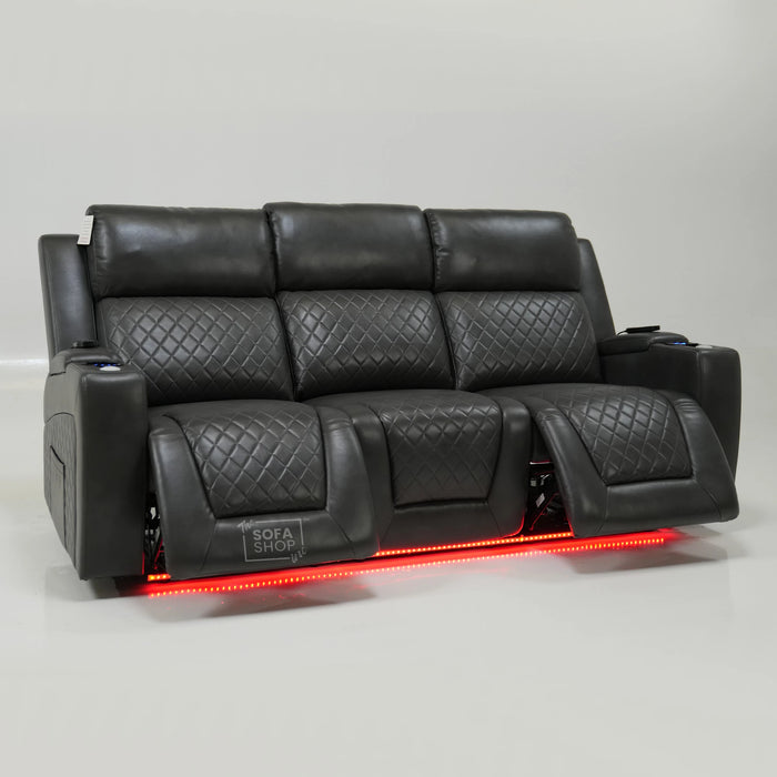 3 Seater Electric Recliner Sofa With Massage, Cooling Cups & USB | Small Scuffs on LHF & RHF | Venice | Second Hand Sofa SS08