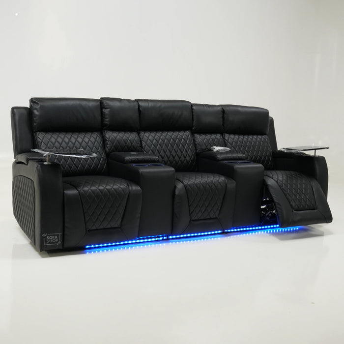3 Seater Black Leather Electric Smart Recliner With Massage & Tray Tables | Venice | SS33