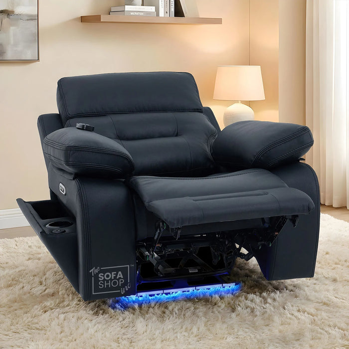 1 Seater Cinema Chair in Black Genuine Leather | Hi-Tech Cinema Chair with Power Recline + Power Headrest + Vibration Massage + Heated Lumbar+ Power Grommet | Sicily | The Sofa Shop