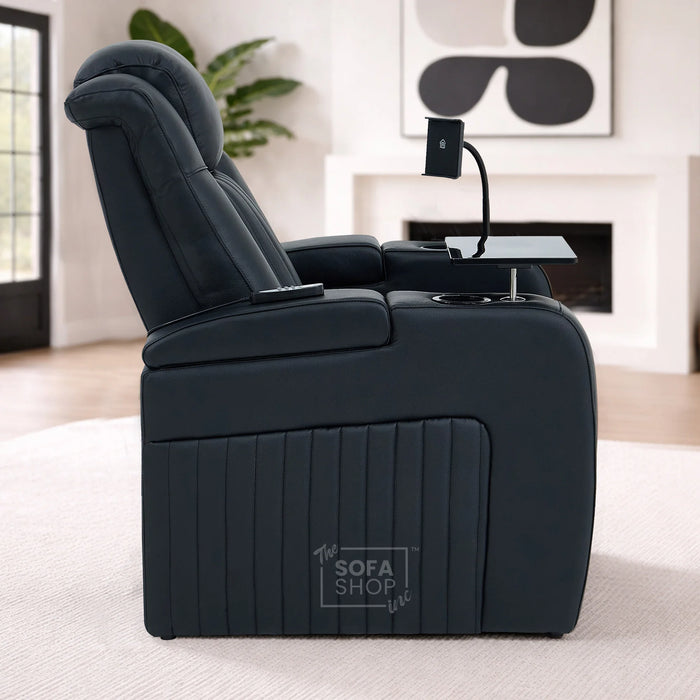 Real Leather 3+1 Electric Recliner Cinema Sofa Set In Black | Cinema Sofa Seats Package with Massage, Wireless Charging, Heating, USB Ports & Storage | Capri