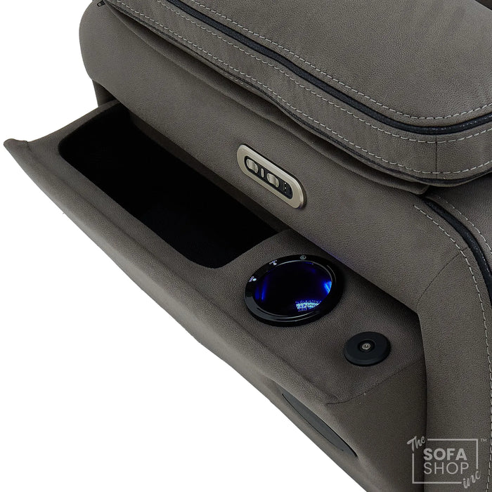 3 Seater Electric Recliner Cinema Sofa in Graphite Dark Grey Fabric | Hi-Tech Sofa with Cooling Cupholder + Massage + Heat + Power Headrest + USB Ports + Speakers | Tuscany | The Sofa Shop