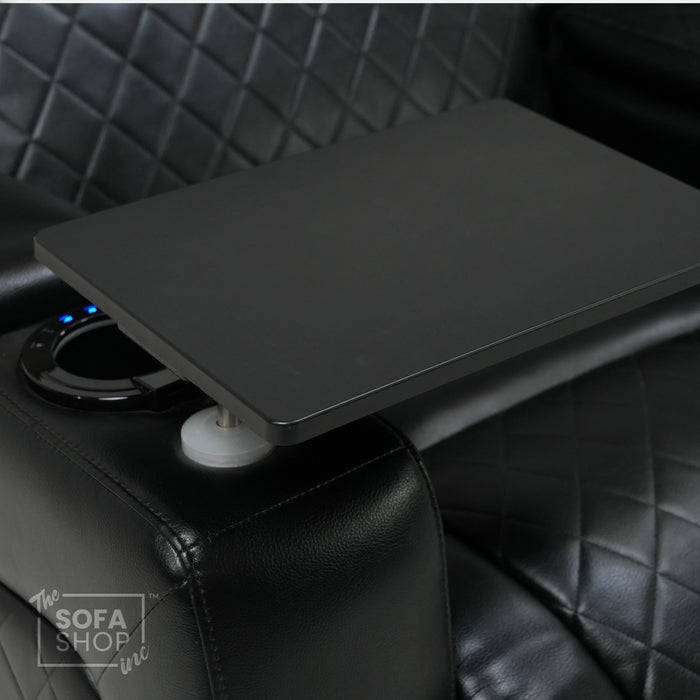 3 Seater Black Leather Smart Recliner With Massage & Tray Tables | Cupholder LED Not Working | Venice | Ex-Display