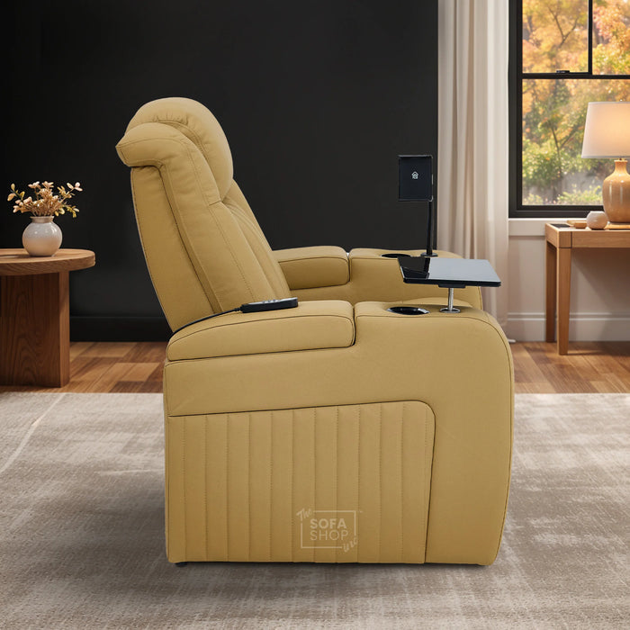 Real Leather Electric Recliner Cinema Chair in Tan | Hi-Tech Power Chair with USB Charging, Heating, Cup Holders, Storage, LED Lights & Massage | Capri | The Sofa Shop
