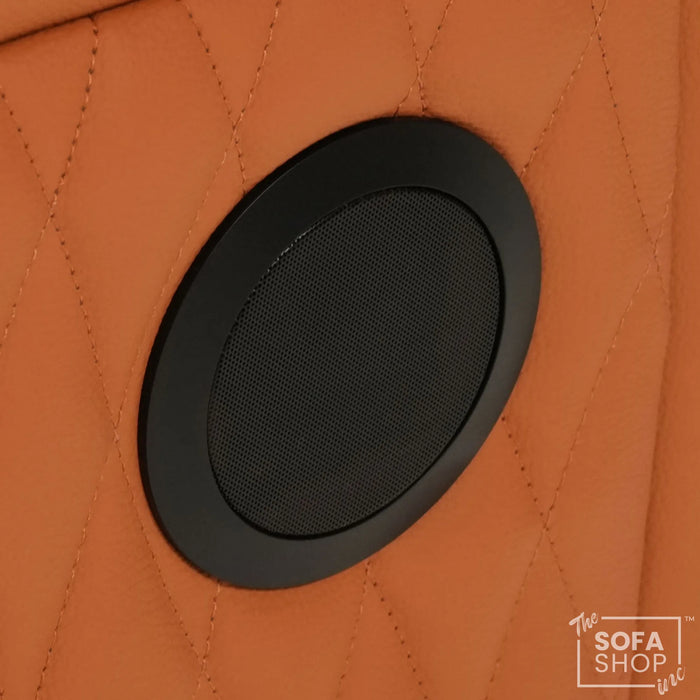 Assisi Corner Cinema Sofa in Orange Real Leather | Hi-Tech Couch with Power Recline + Power Headrests + Wireless Charging + Massage + Heating & Cooling Cupholders | Assisi | The Sofa Shop