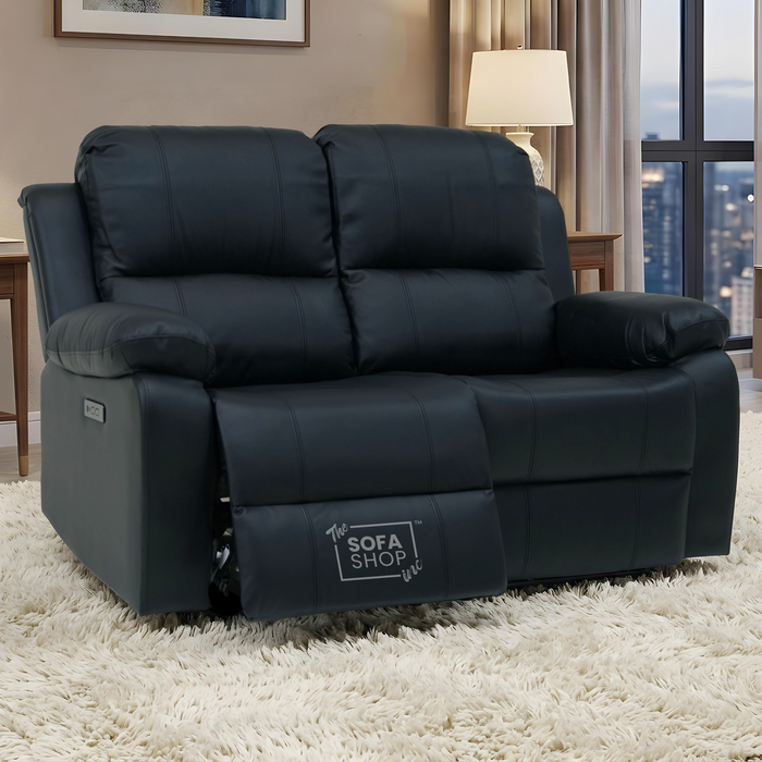 Trento 2 Seater Black Real Leather Electric Recliner Sofa | Smooth Power Recline, USB-C Charging | The Sofa Shop