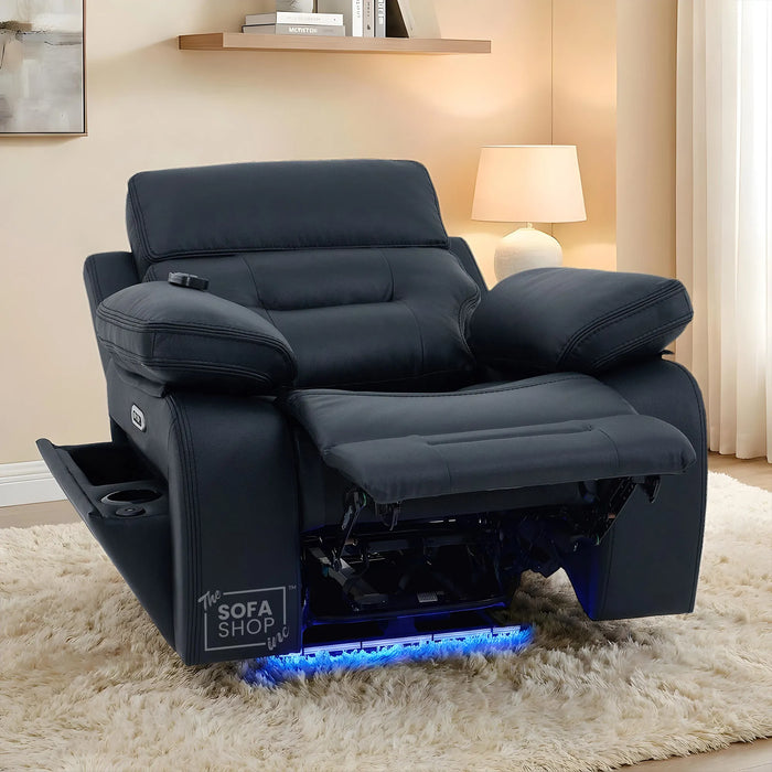 1 Seater Cinema Chair in Black Genuine Leather | Hi-Tech Cinema Chair with Power Recline + Power Headrest + Vibration Massage + Heated Lumbar+ Power Grommet | Sicily | The Sofa Shop