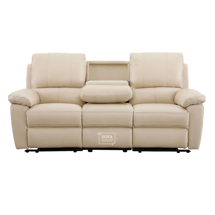3+2+1 Electric Recliner Sofa Set in Cream Real Leather | Hi-Tech Leather Suite with Power Recline + Drop-Down Table + Cup Holders + USB-C Charging + Wall-Hugging Design | Trento | The Sofa Shop