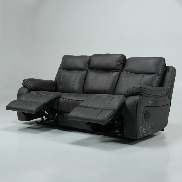 3 Seater Electric Fabric Recliner Sofa with USB, Adjustable Headrest & Storage Box  | Used, No Middle Drop-Down & Broken Speakers | Vinson | Second Hand Sofa 206