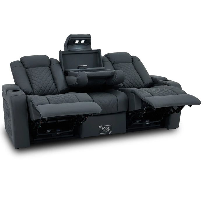 3 Seater Real Leather Electric Recliner Cinema Sofa in Grey | Hi-Tech Sofa with Power Lumbar, Bluetooth, Fold-Down Table & Storage | Milano | The Sofa Shop