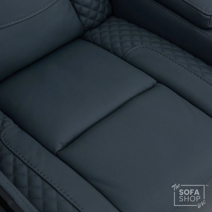 1 Seater Cinema Chair in Blue Genuine Leather | Hi-Tech Cinema Armchair with Power Recline + Power Headrest + Vibration Massage + Heated Lumbar+ Power Grommet | Napoli | The Sofa Shop