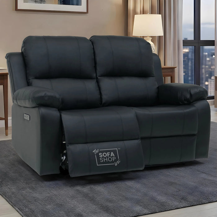 Trento 2 Seater Black Real Leather Electric Recliner Sofa | Smooth Power Recline, USB-C Charging | The Sofa Shop