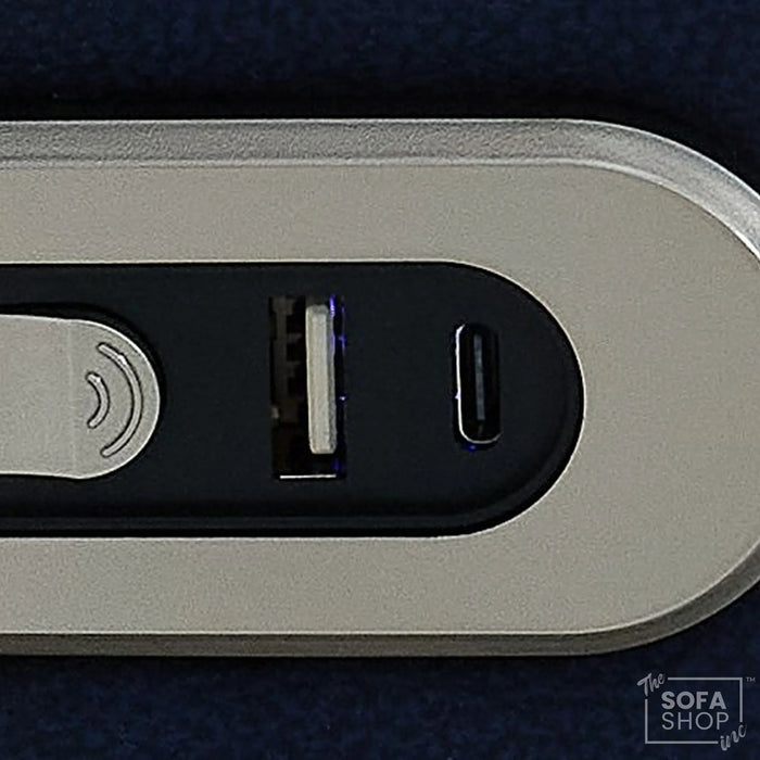 3+1 Electric Recliner Cinema Sofa Set in Blue Fabric | Hi-Tech Sofa Suite with Massage, Heat, Bluetooth Speakers, Fold-Down Table & Wireless Charging | Tuscany | The Sofa Shop