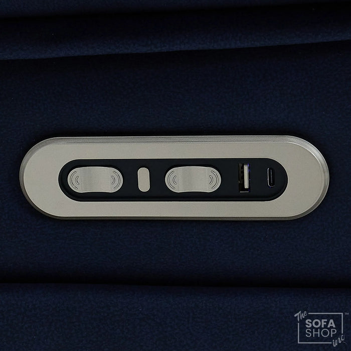 1  Seater Blue Fabric Electric Recliner Armchair with Massage, Heated Lumbar, Cooling Cupholder, LED Lights & Power Headrest | Tuscany | The Sofa Shop