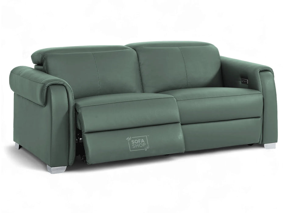 3 Seater Real Leather Recliner Sofa In Green | Hi-Tech Sofa with Massage, USB Ports & Power Headrest | Turin