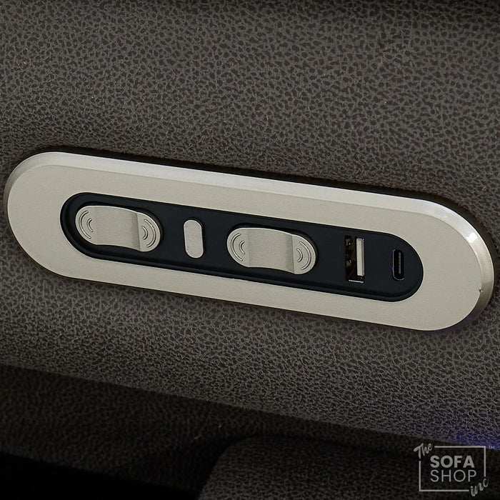 3 Seater Electric Recliner Cinema Sofa in Graphite Dark Grey Fabric | Hi-Tech Sofa with Cooling Cupholder + Massage + Heat + Power Headrest + USB Ports + Speakers | Tuscany | The Sofa Shop